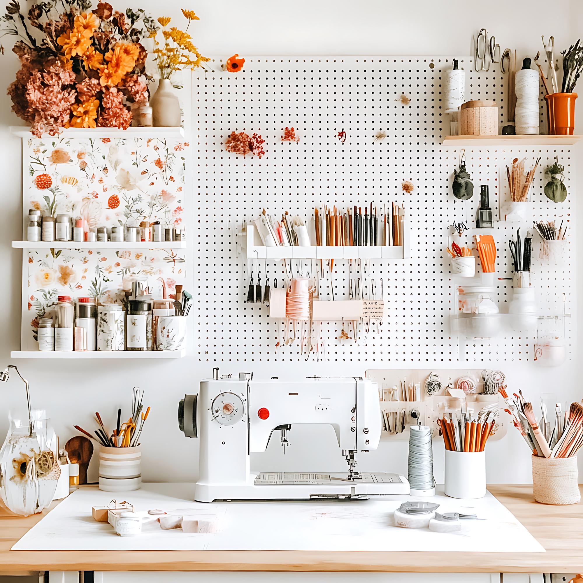 Interno atelier con tavolo da lavoro e macchine da ricamo